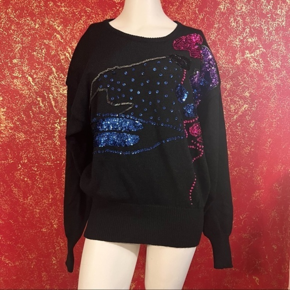 Regency Collection for Joyce Vintage Beads Sequin Knit Jumper Sweater XL